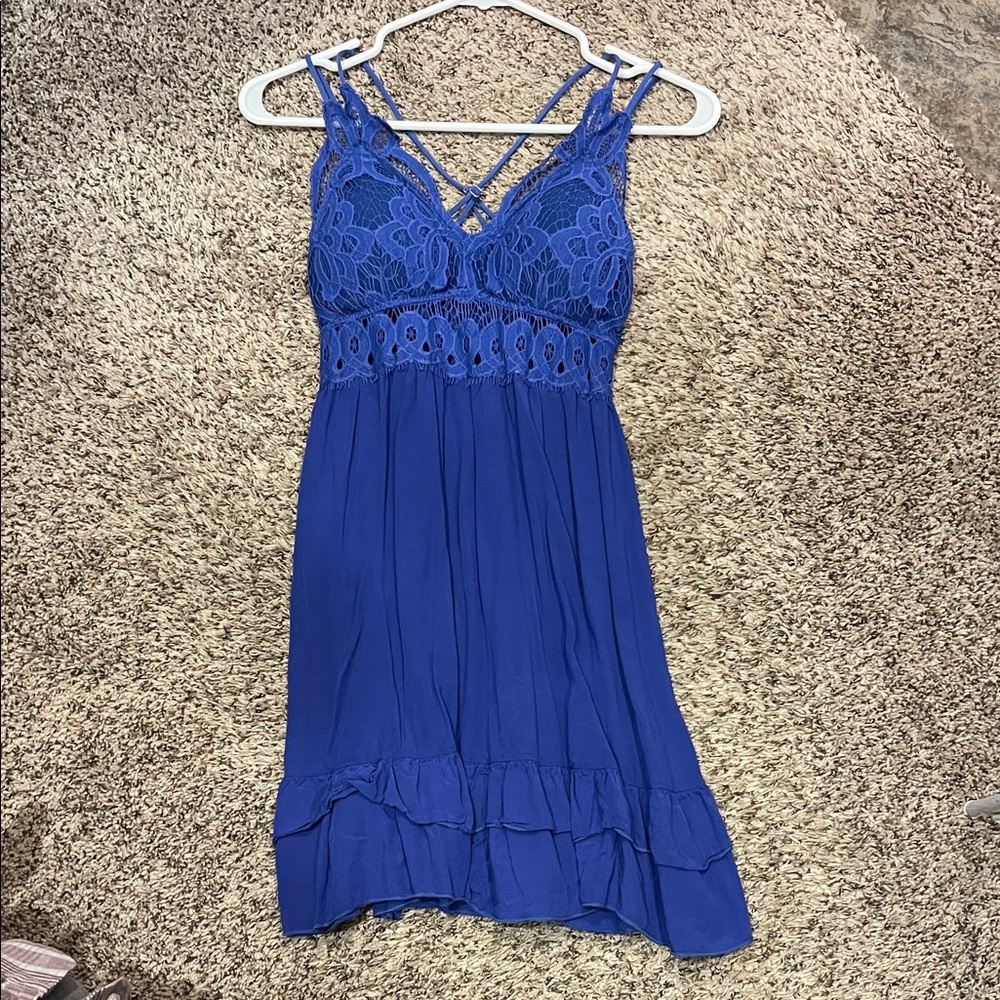 Pink Lily Blue Lace Mini Dress